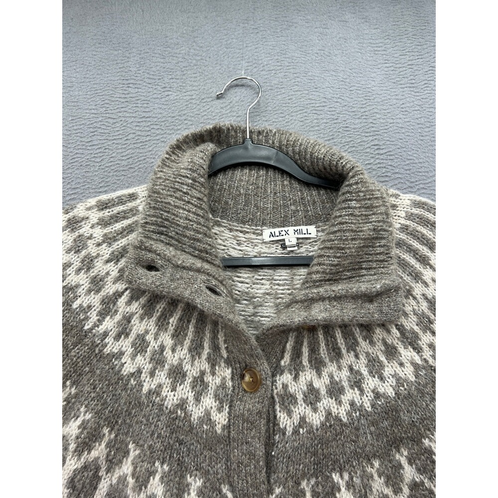 Alex Mill Sweater Mens Large Fair Isle Wool Blend Button Front Cardigan Brown - Picture 4 of 10